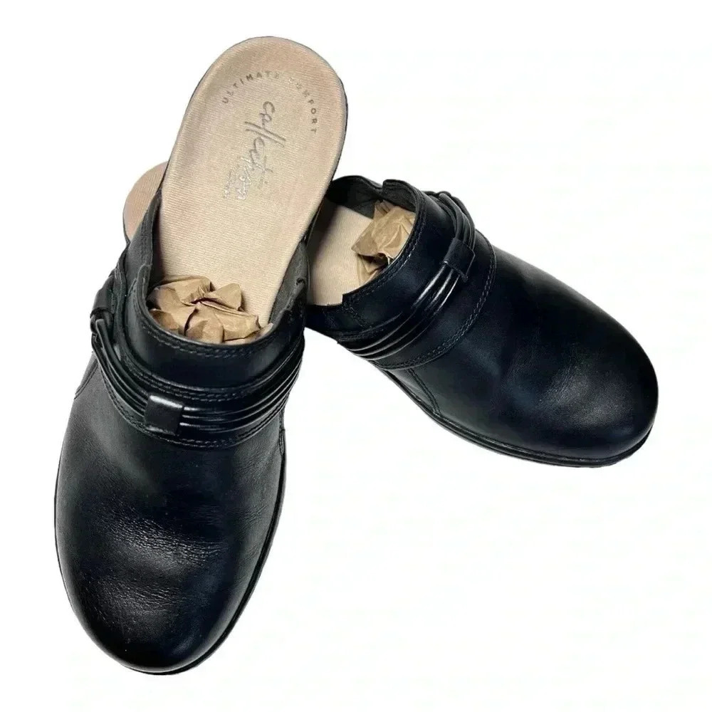 Clarks Women’s Black Leather Casual Slip On Mule Size 7 Preowned - Picture 2 of 12